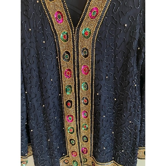 Lawrence Kazar- Silk - Beaded Evening Jacket - Size L vintage 80’s - Picture 3 of 9
